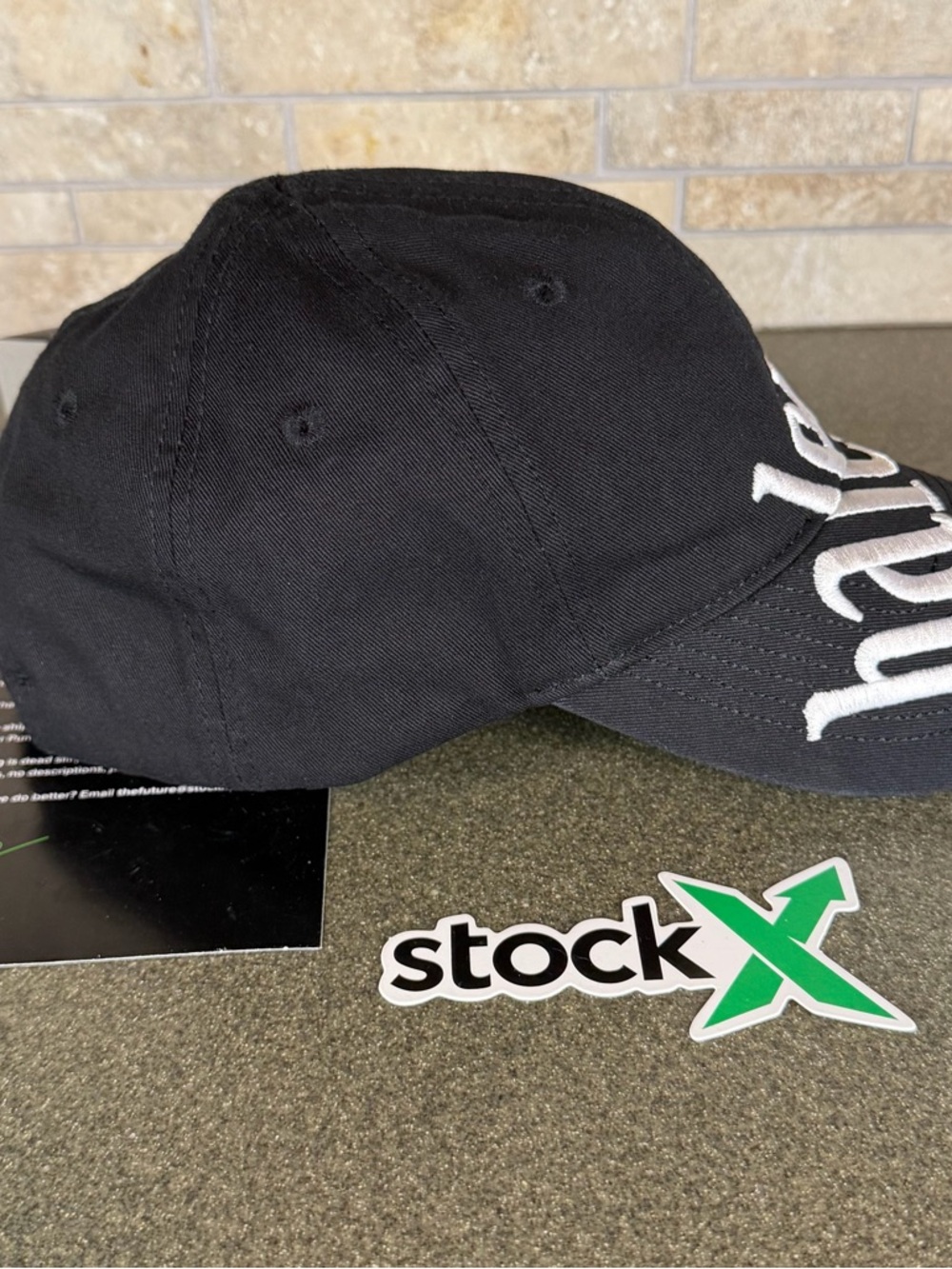 Balenciaga Diagonal Logo Black Cap with White Script Logo - Picture 3 of 7